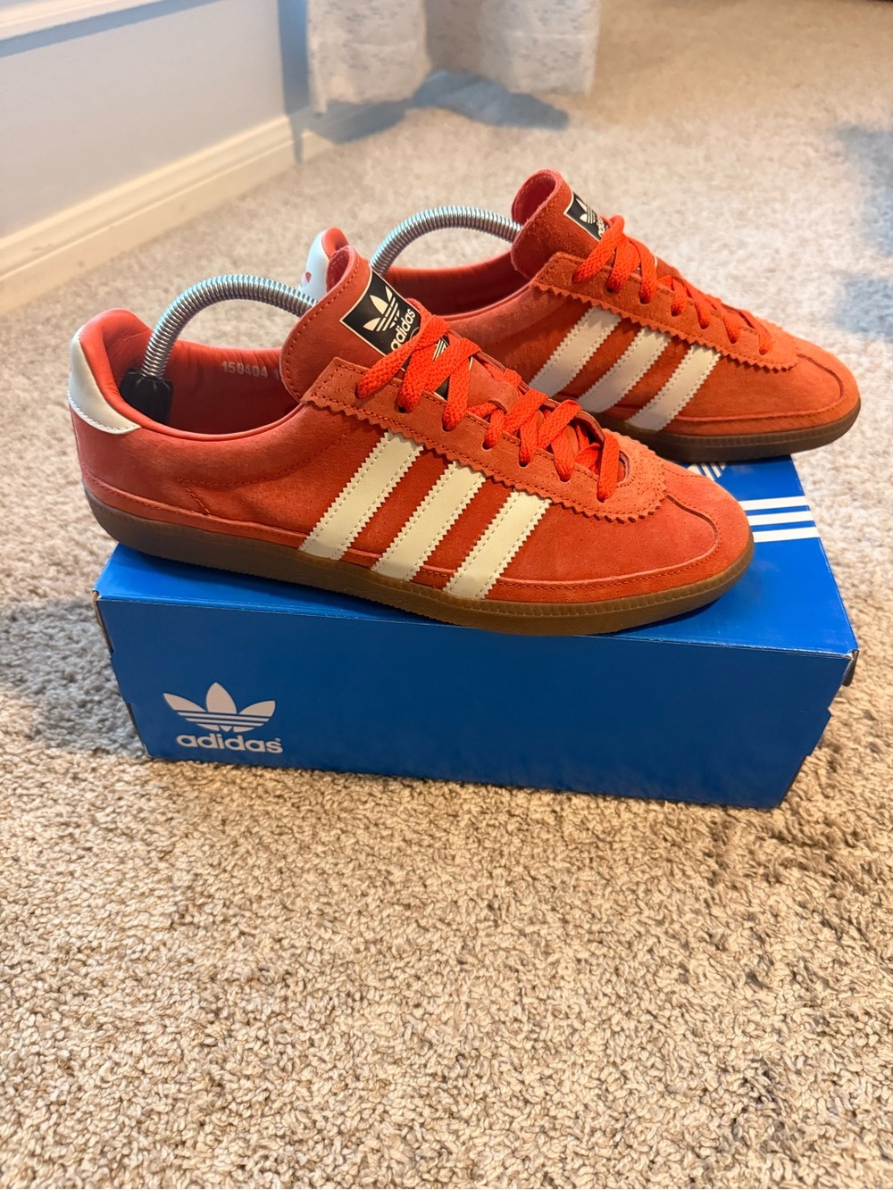 adidas Men’s Samba Suede Sneakers in Orange with White Stripes